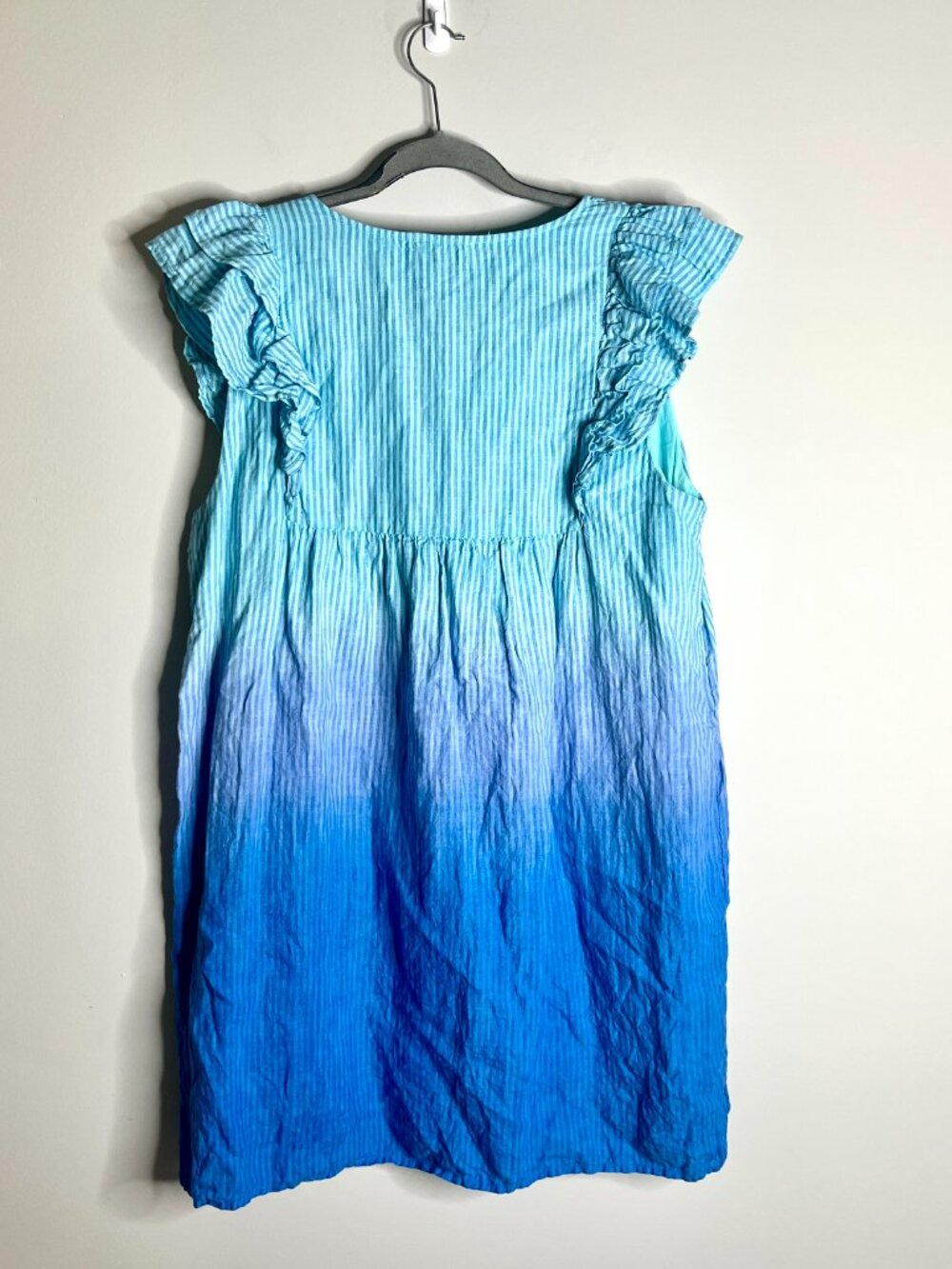 Vineyard Vines 100% Linen Blue Ombre Shift Dress Ruffle Sleeve Beach Coastal L - Picture 4 of 4